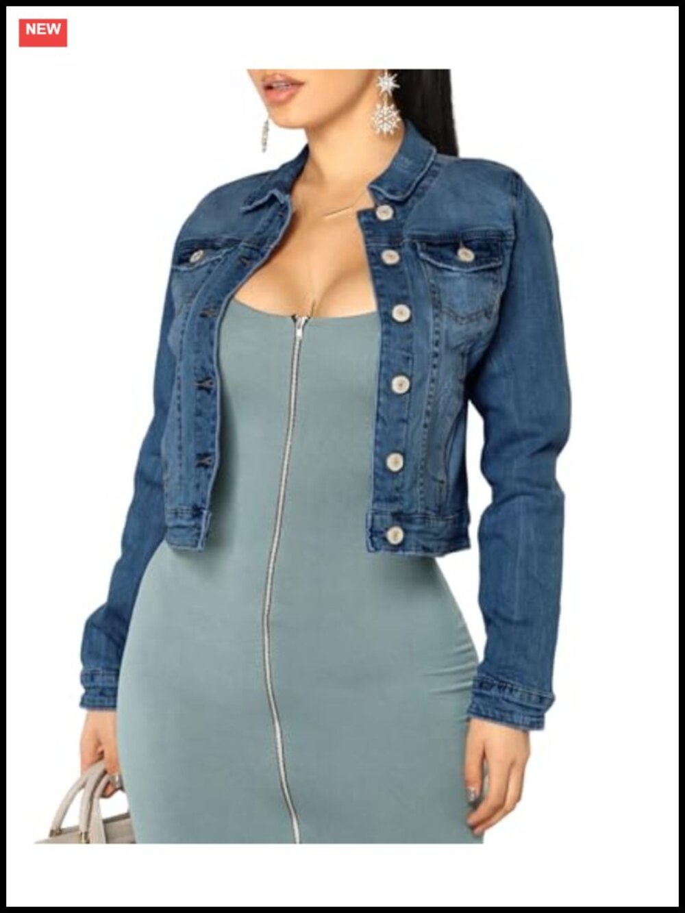 Women's Denim Trucker Jacket Long Sleeve Classic Fit Butterfly Jean Jacket